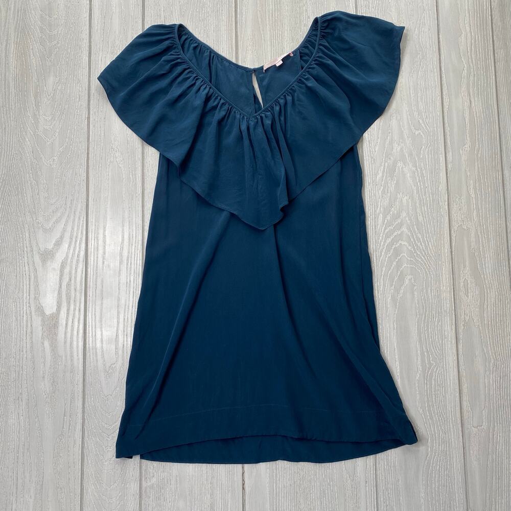 Rebecca Taylor Silk Teal Blue Ruffle Mini Dress Size 0